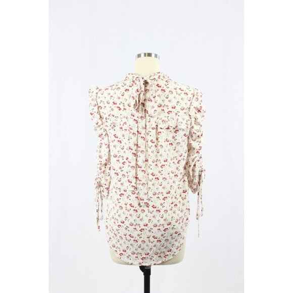 VERONICA BEARD Howell Red Floral Silk Ruffled Yoke Ruched Sleeve Blouse, Size 2 - Picture 7 of 16